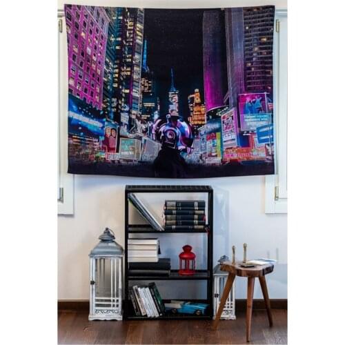 Cyberpunk Night City Tapestry Wall Hanging Psychedelic Runes Art Tapestries for Living Room Decor Gossip Tapestries Hippie