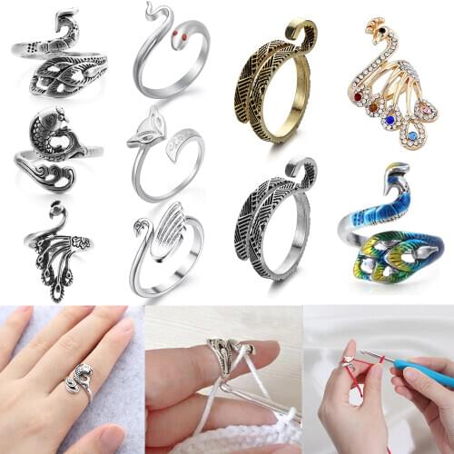 1PC DIY Knitting Loop Crochet Tool Multi Style Ring Finger Wear Thimble Yarn Adjustable Open Finger Ring Sewing Accessories