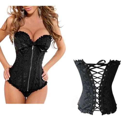 Sexy Corselet Women Satin Overbust Embroidered Corsets And Bustiers Top Lingerie Red Waist Corsets