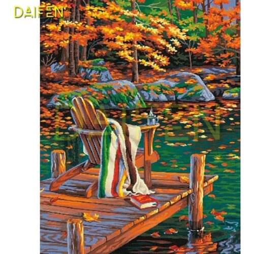 Full Square Diamond mosaic Wooden chair blanket DIY Diamond embroidery Cross stitch lake Full Round Diamond painting Maple leaf