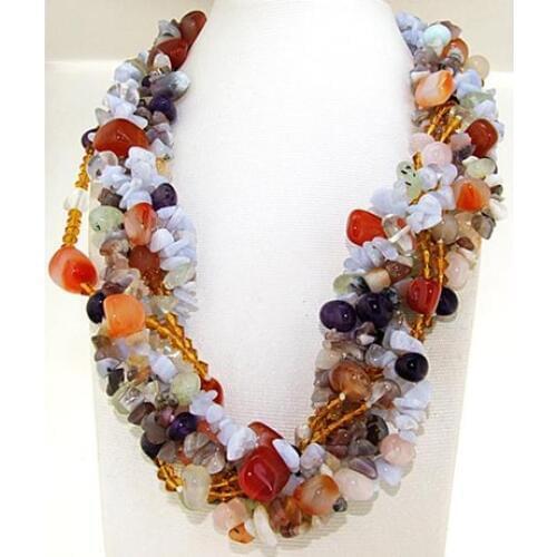 Multicolor Shell Pearls And Crystal Beads Necklace,6 Strands Chip Nugget Agates Amethysts Crystal Quartzs Women Necklace,19inch