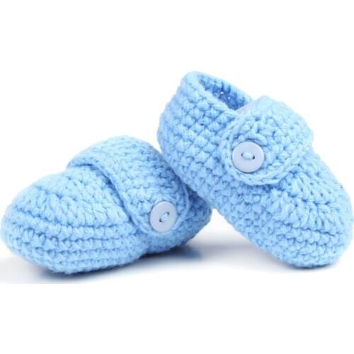Fashion Comfortable Buckle Baby Shoes Handmade Knitting Crochet Booties Crib Walk Shoes for Infants Toddlers
