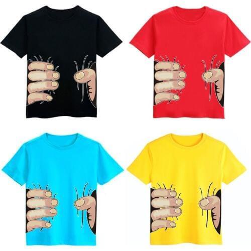 Fashion 3D Big Hand Boys T-Shirts Spoof Grab You 25pcs/lot Cotton Children Short Sleeve Tops Visual Creative girls Tees