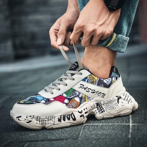 Mens Stylish Fashion Running Shoes Colorful Graffiti Male Sneakers Brand Design Urban Street Walking Shoes Workout Sneakers Men