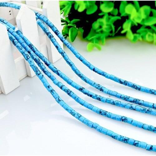 Natural Black Line Blue Turquoises 4mm Cylindrical Loose Beads Small Bead Jewelry Making Necklace DIY Bracelet Accessories 40cm