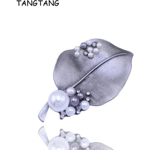 New Large Vintage Style Simulated Pearl Black-tone Flower Leaf Lady Wedding Bridal Jewelry Brooch Pin 2018 Hot Item NO.: BH7928