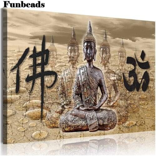 New arrival full square round drill diamond painting Buddha Zen Abstract 5D diamond mazayka embroidery praying buddha wall FF634