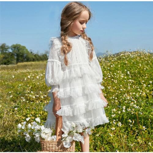 Teenager Girls Dress 2021 Spring Autumn Sweet Cake Dresses for Kids Girls Clothes Ruffles Pleated Party Dresses Children Clothes