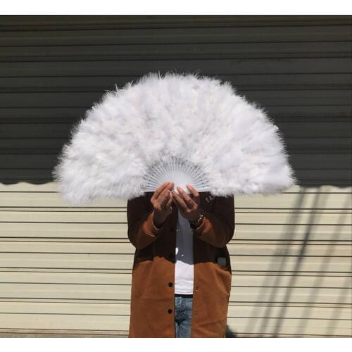 Factory Direct Sales High Quality White Folded Turkey Feather Hand Fan Wholesale Handmade Fans for Dance Wedding Decoration 43