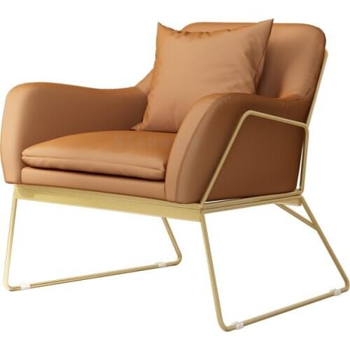 Modern Simple Stool Luxury Golden Iron Casting Metal Single Sofa Chair Set PU Leather Fabric Living Room Chair VIP Rest Armchair