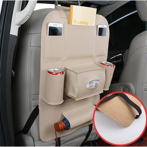 Car Storage Bag Car Organizer Seat Back Cover Multi-pocket Box Traber Stowing Tidying Folding Table Shelf Leather Storage Bag