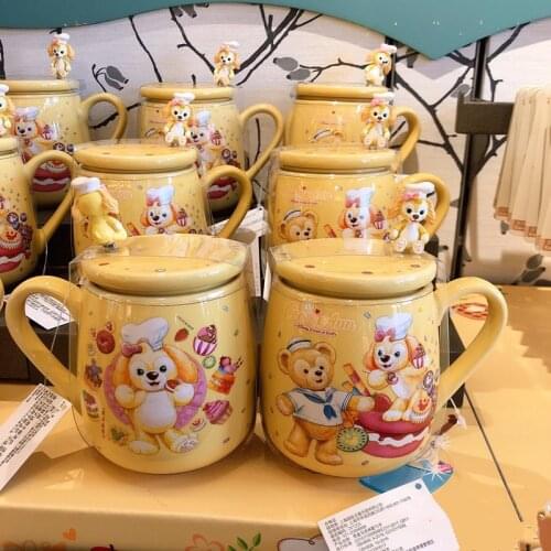 Cartoons Shanghai Disney Duffy Keqian three-dimensional mug with lid and spoo Ceramic Mug Coffee Cup Decoration Gift AG2317