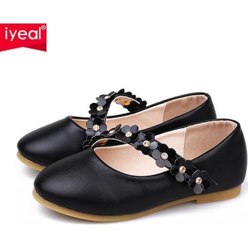 IYEAL Girls Princess Shoes New Fashion Flower Kids Children Wedding Sandals Dress Shoes Party Shoes For Girls size 25~34