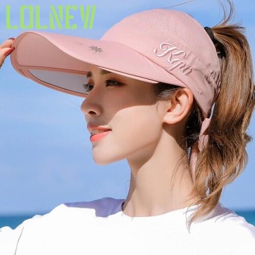 Retractable Sun Hats For Women Retractable Sun Visor Empty Cap Anti-UV Oversized Beach Summer New