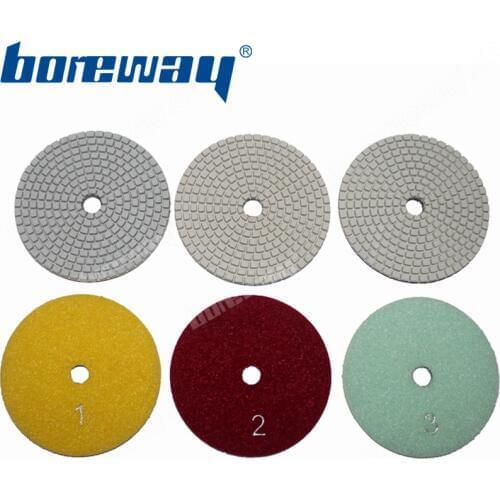 BOREWAY 4inch 100mm high quality 3 step diamond dry and wet polishing pad for stone, marble and granite Quartz