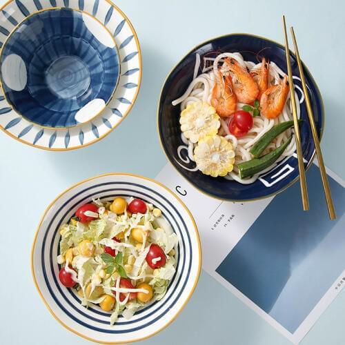 Japanese Retro New Bone China Bowl Underglaze Color Domestic Ramen Fruit Salad Noodle Soup Bamboo Hat Bowl