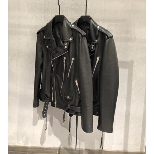 2021 Natural Leather Women Lambskin Leather Jacket Long Sleeves 100% Sheepskin Leather Coat H325