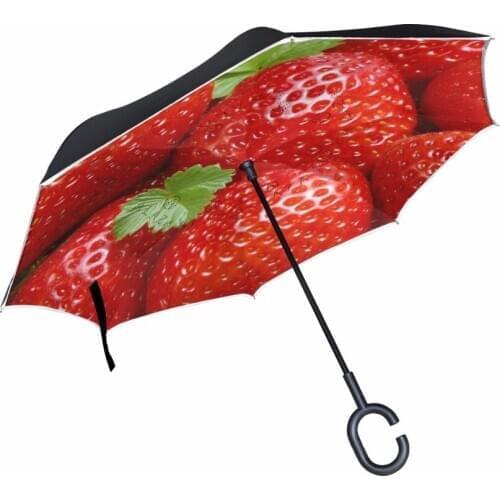 Creative Personality Fruit Strawberry Double Layer Umbrella Women Beach Waterproof Child Sunny Reverse Umbrella Rain Women