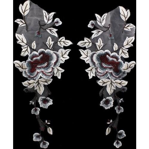 Flower 1pair 45*17cm applique patches vintage embroidered badge fabric patch Fashion clothing decoration accessories patch