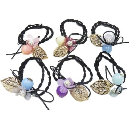 10PCS/LOT Creative Hollow Gold Leaf Elastic Hair Bands For Girls Bohemian Scrunchy Hair Ties Kids Hair Accessories For Women