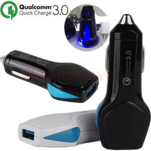 100pcs 5V 2.4A 9V 2A Quick Charger 3.0 QC 3.0 Fast Charge With blue LED Light Mobile Phone Car-Charger For iPhone X 8 7