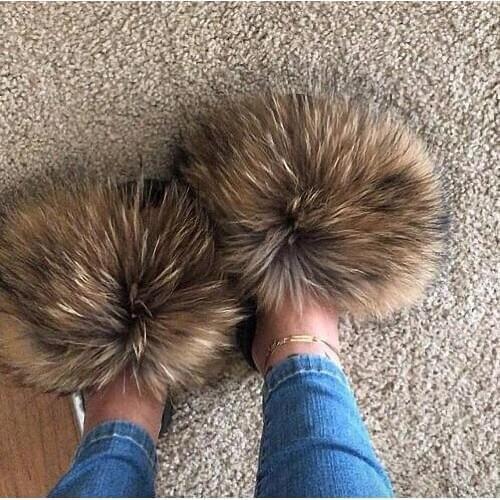 2020 Hot Womens Furry Slippers Ladies Cute Plush Fox Hair Fluffy Slippers Womens Fur Slippers beach slippers