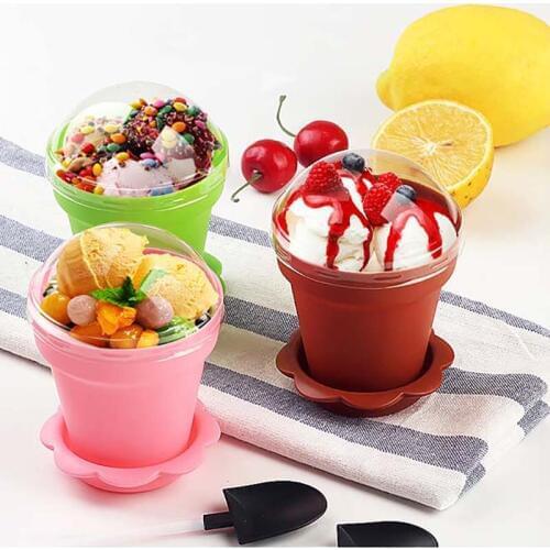 25pcs Disposable DIY Mousse Cake Cups Ice-cream Cup With Lids And Scoop Dessert Bowl Plant Pot Creative PP Pudding Cake Cup