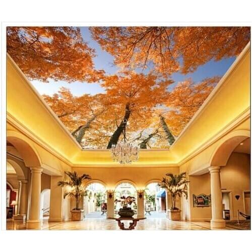 3d customized wallpaper Yellow Leaf Trees sky tree murals photo wall murals wallpaper Home Decoration