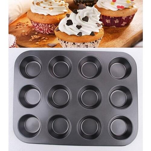 12 Hole Cupcake Baking Tray Nonstick Cake Baking Mold Muffin Tray Carbon Steel Biscuit Baking Pan Kitchen Accessories Bakeware
