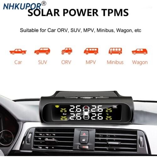 Car TPMS Tire Pressure Monitor System Solar Power Auto Security Alarm 4 Internal External Sensor Temperature Alert