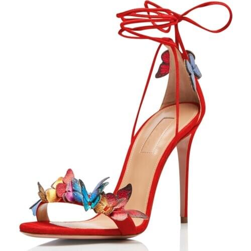 Colorful Butterfly High Heel Sandals Open Toe Lace Up Open Toe Cut Out Cover Heel Dress Women Shoes One Strap Shoes