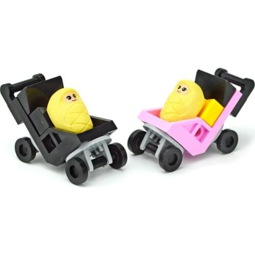 City Blocks Baby Figures Stroller Bricks Baby Carriage Model Toys DIY Kids Car Educational Accessories Toys For Children
