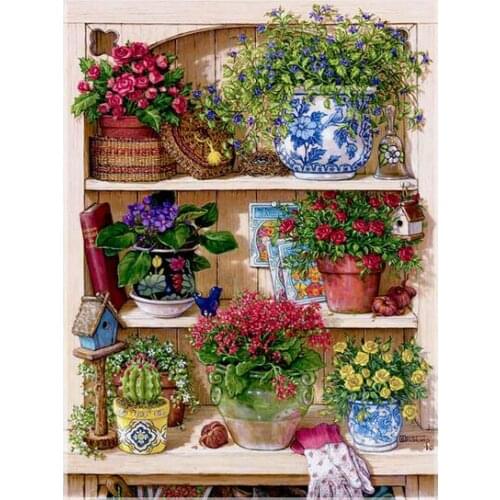 Warm Home Flower On The Shelf Diamond Embroidery Diy Diamond Painting Cross Stitch Mosaic Picture Pattern Full Rhinestone
