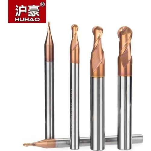 HUHAO 1PC HRC55 Ultrafine Tungsten Carbide Cutter CNC Tool Alloy Coating End Mill 2 Flutes Ball Milling Cutter For Steel Copper