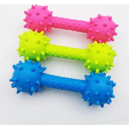 Dog Toys Pets Puppy Dogs Chewing Toy Rubber Thorn Barbell Bone Grind the Teeth Dog Laugh Face Random Color