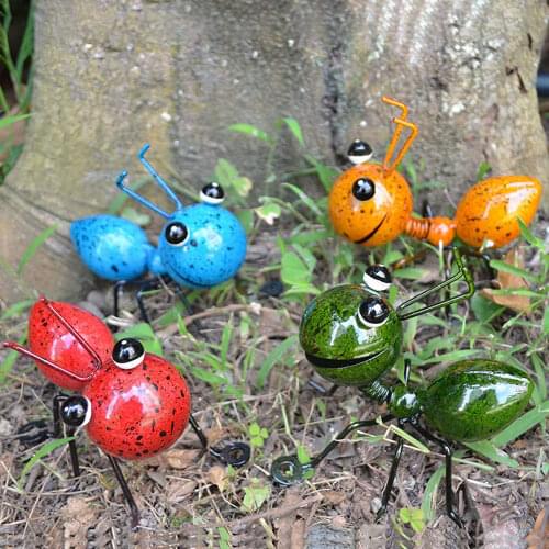 Hot Sale 4PCS Colorful Cute Garden Art Metal Sculpture Ant Ornament Insect For Hanging Wall Art Garden Lawn Decor Indoor Outdoor