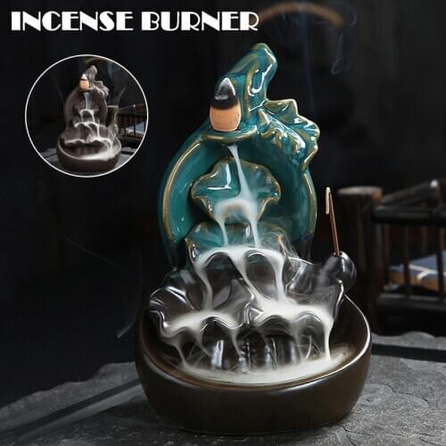 Ceramics Lotus Backflow Incense Burners Waterfall Censer Home Office Decor WXV Sale