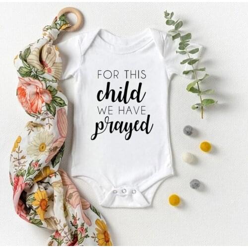 For This Child We have Prayed Newborn Bodysuits 100% Cotton Body Boys Girls Short Sleeve Rompers Infant Onesies Ropa Outfits