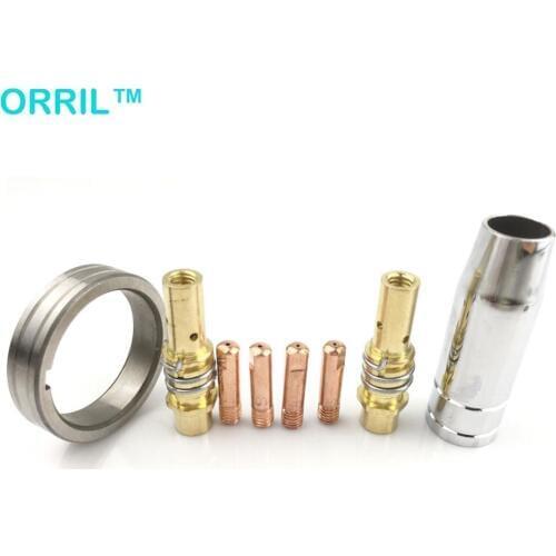 8Pcs 15AK MIG Torch Parts Assembly Nozzle Contact Tip 0.8 1.0 Holder Wire Feeding Roll Roller OD40mm