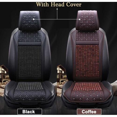 Summer Cool Leather Car Seat Cover Breathable Car Wooden Bead Seat Cushion Handmade Auto Seat Mat Pad Universal Auto Accessories