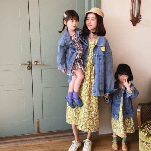 2021 Mother and Son Matching Jacket Mother and Daughter Wear Korean Family Outfits Denim Jacket Spring and Autumn Mom Baby Coat