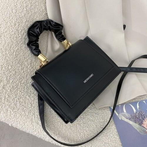 2021 Pleated Handle Tote Bags For Women Solid Color PU Leather Crossbody Female Small Square Shoulder Bags bolsas sac femme