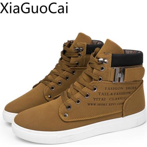 Fashion High Top Winter Men Casual Shoes Lace-up Height Increasing Male Pu Leather Casual Shoes Winter Flat Shoes for Men X3