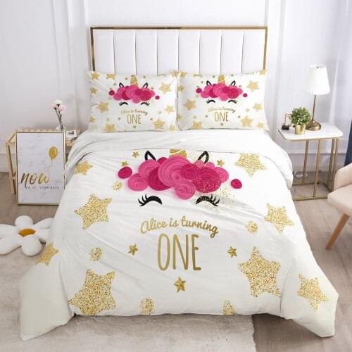 Cartoon Bedding Set for kids baby duvet cover set for home bed linen bed set family sets Euro 7pcs unicorn crown white