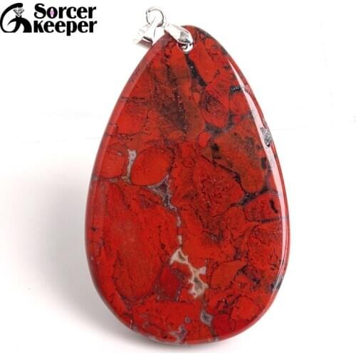 Natural Gem Stone Bloodstone Pendant Fit DIY Necklace Water Drop Slide Healing Crystals Beads for Women Men Jewelry Making BC191