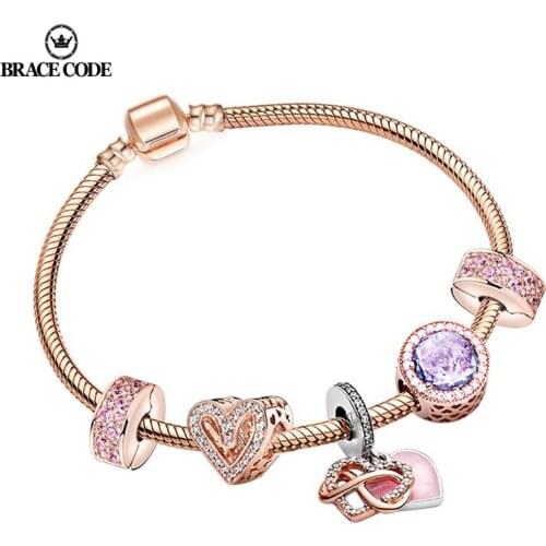 New Rose Gold Shining love Women Bracelet DIY Combination Brand Bracelet Jewelry Gifts Alloy String Jewelry Fashion Jewelry