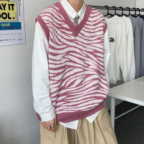 Autumn Striped Sweater Vest Mens Fashion Retro Casual V-neck Knitted Pullover Men Korean Vest Knitting Sweaters Mens Clothes