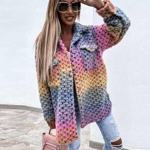 Nowsaa Women Elegant Woolen Coat Vintage Button 2021 Autumn Winter Long Sleeve Pocket Tops Warm New Casual Print Loose Coats