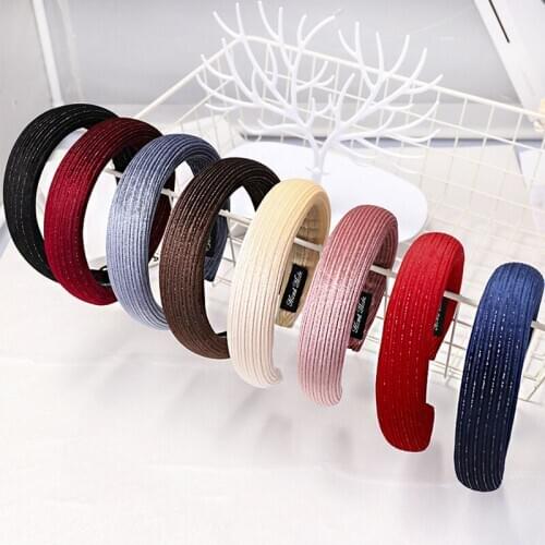 European And American Autumn And Winter New High-End Headband Corduroy Sponge Headband Pure Color Fabric Hair Accessories