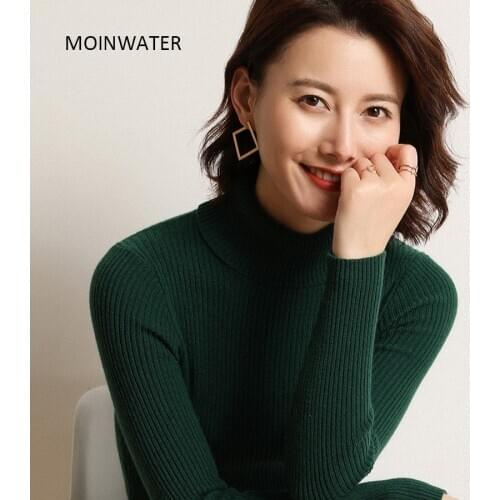 MOINWATER Women Slim Turtleneck Pullover Sweater Female Knitted Black Sweater Tops Base Clothing for Women MS1904